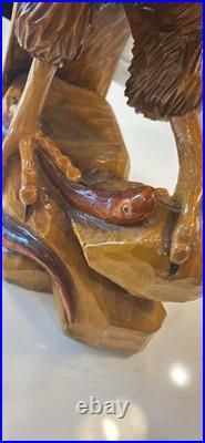 Hand-Carved Wooden Eagle Statue Folk Art Sculpture 17 Tall Carving Vintage