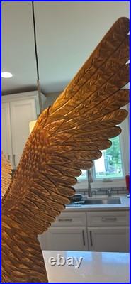 Hand-Carved Wooden Eagle Statue Folk Art Sculpture 17 Tall Carving Vintage