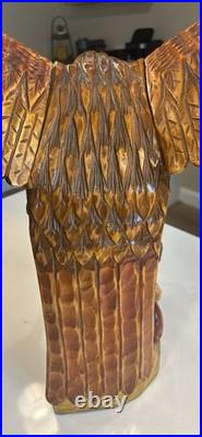 Hand-Carved Wooden Eagle Statue Folk Art Sculpture 17 Tall Carving Vintage