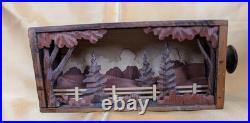 Handcarved Diorama in Vintage Cheese Box Early 1900s UNIQUE