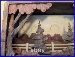 Handcarved Diorama in Vintage Cheese Box Early 1900s UNIQUE