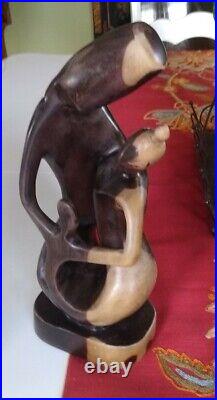 Handmade Wood Sculpture man woman child family Ebony Hand Carved 12 brown