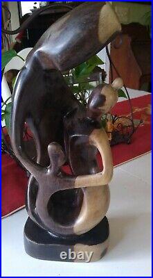 Handmade Wood Sculpture man woman child family Ebony Hand Carved 12 brown