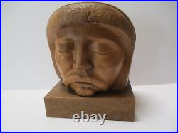 Head Figural Face Portrait Vintage Wood Carving Sculpture 8 Signed Mystery Art