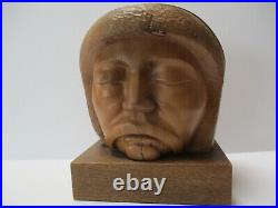 Head Figural Face Portrait Vintage Wood Carving Sculpture 8 Signed Mystery Art