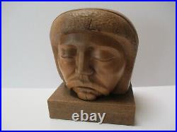 Head Figural Face Portrait Vintage Wood Carving Sculpture 8 Signed Mystery Art