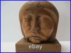 Head Figural Face Portrait Vintage Wood Carving Sculpture 8 Signed Mystery Art