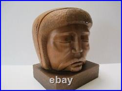 Head Figural Face Portrait Vintage Wood Carving Sculpture 8 Signed Mystery Art