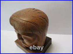 Head Figural Face Portrait Vintage Wood Carving Sculpture 8 Signed Mystery Art