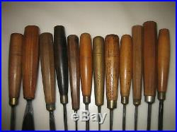 Herring Brothers Vtg Set of 12 Wood Carving Chisels / Gouges Sharpened Nice Cond