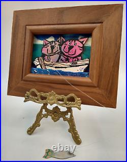 Heusso Limited Edition 16/25 3D Wood Art Cat Fishin Signed 1999 Original Vtg