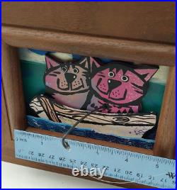 Heusso Limited Edition 16/25 3D Wood Art Cat Fishin Signed 1999 Original Vtg