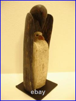 Hib Sabin Santa Fe NM Artist Carved Juniper Wooden Sculpture Tall Raven Crow Vtg