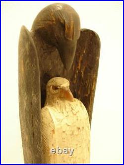 Hib Sabin Santa Fe NM Artist Carved Juniper Wooden Sculpture Tall Raven Crow Vtg