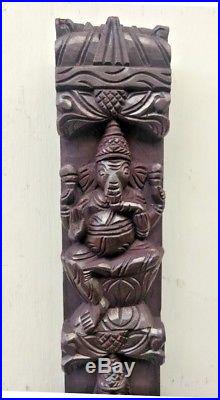 Hindu Ganesh Wall Vertical Wooden Panel Vintage Lekshmi Saraswati Sculpture Rare