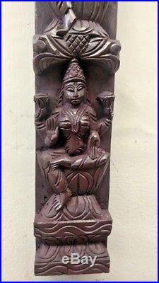 Hindu Ganesh Wall Vertical Wooden Panel Vintage Lekshmi Saraswati Sculpture Rare