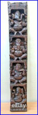Hindu Ganesha Wall Vertical Panel Vintage Sculpture Ganesh Wooden Home Art UK