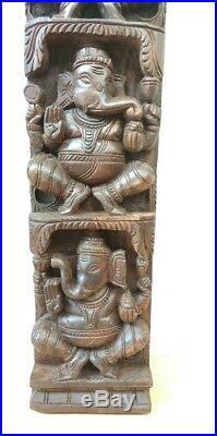 Hindu Ganesha Wall Vertical Panel Vintage Sculpture Ganesh Wooden Home Art UK