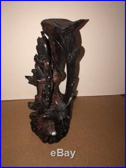 Hindu God Carved Dark Wood Sculpture Statue Krishnan Figurine Idol Vintage