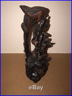 Hindu God Carved Dark Wood Sculpture Statue Krishnan Figurine Idol Vintage