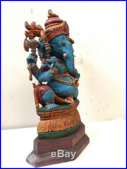 Hindu God Ganesha Sculpture Vintage Ganesh Statue Temple Murti Yoga Figurine