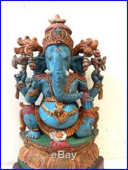 Hindu God Ganesha Sculpture Vintage Ganesh Statue Temple Murti Yoga Figurine