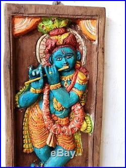 Hindu God Krishna Wall Panel Vintage Temple Statue Sculpture Hand made Art Decor