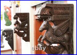 Horse Wall Corbel Bracket Pair Wooden Statue Home Decor Sculpture Vintage Rare