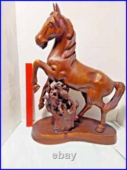 Horse sculpture wood, hand carved large vintage 19 1/2 tall, 14 INCH LONG BASE