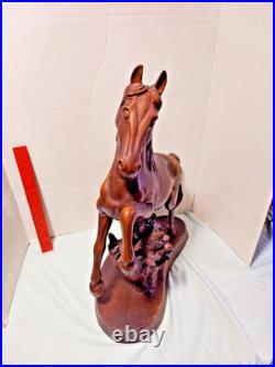Horse sculpture wood, hand carved large vintage 19 1/2 tall, 14 INCH LONG BASE