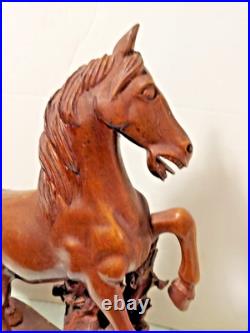Horse sculpture wood, hand carved large vintage 19 1/2 tall, 14 INCH LONG BASE