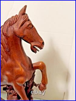 Horse sculpture wood, hand carved large vintage 19 1/2 tall, 14 INCH LONG BASE