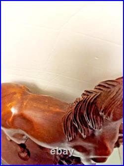 Horse sculpture wood, hand carved large vintage 19 1/2 tall, 14 INCH LONG BASE