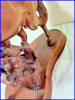 Horse sculpture wood, hand carved large vintage 19 1/2 tall, 14 INCH LONG BASE