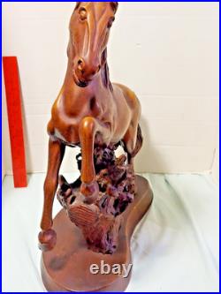 Horse sculpture wood, hand carved large vintage 19 1/2 tall, 14 INCH LONG BASE