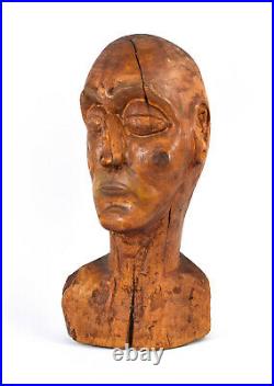 Huge Vintage Mid-Century Carved Wood Abstract Bust Mans Head Sculpture