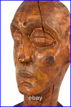 Huge Vintage Mid-Century Carved Wood Abstract Bust Mans Head Sculpture
