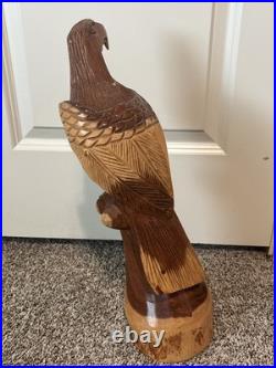 Incredible Vintage Signed WK 87 Nassau Sculpture Carved Wood Eagle 18