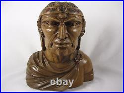 Indian Art Wood Sculpture Carving Chief Head carved bust vintage