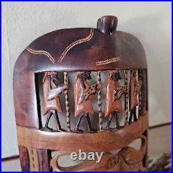 Intricate Vintage African Jungle Animals Wood Carving Mask Wall Accent Accessory
