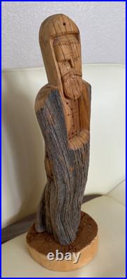 JOHN TOLLARD TAOS. N. M. VINTAGE 1989 St Francis Carved Cedar Sculpture 17 TALL