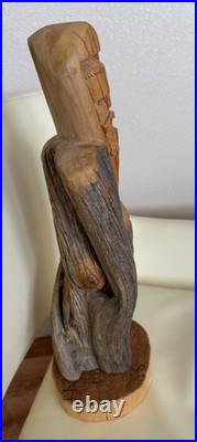 JOHN TOLLARD TAOS. N. M. VINTAGE 1989 St Francis Carved Cedar Sculpture 17 TALL