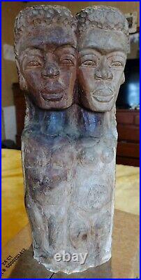 Jamaican Love Unity Totem Blue Mahoe Wood Carving By Eric Williams 13 Vintage