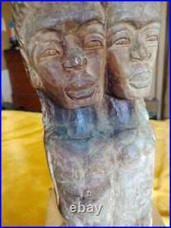 Jamaican Love Unity Totem Blue Mahoe Wood Carving By Eric Williams 13 Vintage