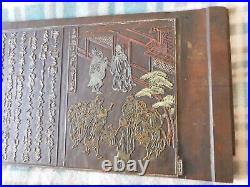 Japanese Antique Wood Printing Block and Japan Carving Red gold gilt Carving