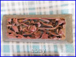 Japanese Antique Wood Printing Block and Japan Carving Red gold gilt Carving