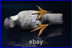 Japanese Vintage Ueno Gyokusui Wood Carving Sparrow Pair Sculpture