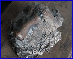 Japanese Vintage Wood Carving Bear Mask Sculpture Wall Decor Grizzly Brown 13