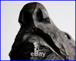 Japanese Vintage Wood Carving Bear Mask Sculpture Wall Decor Grizzly Brown 13