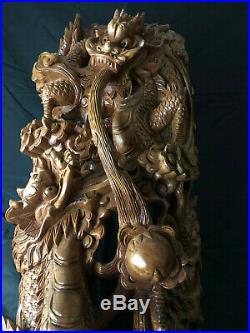 Japanese Vintage Wood Carving Large & Heavy Dragon Sculpture 24